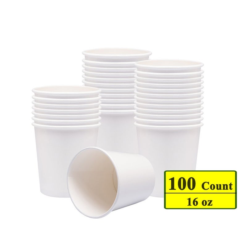 Belinlen Paper Ice Cream Cups, Paper Hot/Cold Soup Cups - 100 Count (White) (16 oz) - Image 2